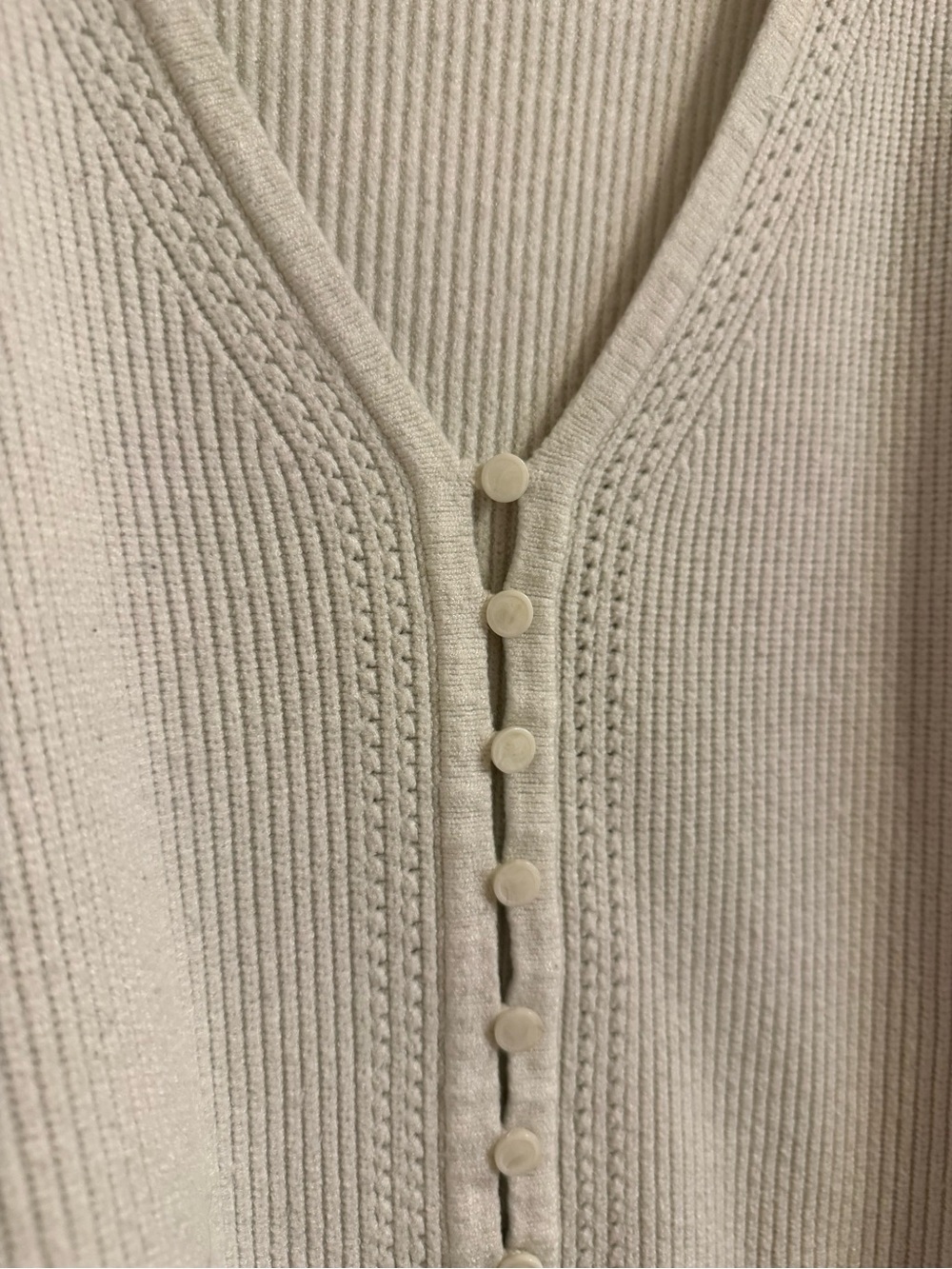 White V-Neck Button-Front Ribbed Sweater - Picture 3 of 6